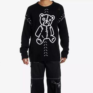 Social Collision Destructed Sweater Mens Small Teddy Bear Stitch Grunge Emo Goth